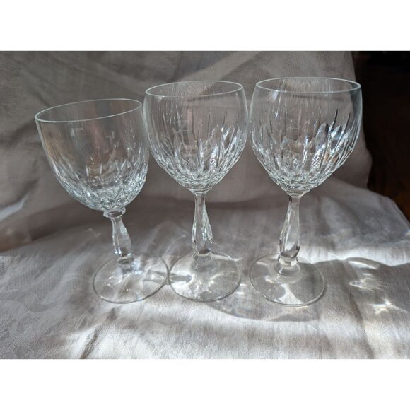 Set Of 3 Zweisel President Crystal Cut Glass Wine Goblets - Picture 6 of 9